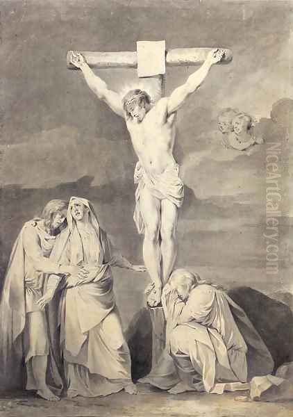 The Crucifixion with the Virgin, Saint John and Mary Magdalene Oil Painting by Sara Troost