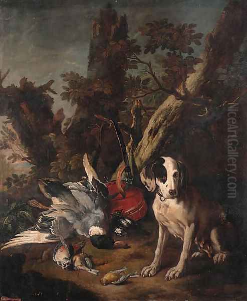 A pointer Oil Painting by Frans Werner Von Tamm