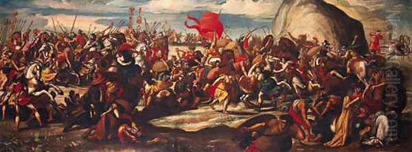 The Death of Camillus Sextus in the Battle of the Greeks and Romans Oil Painting by Antonio Tempesta