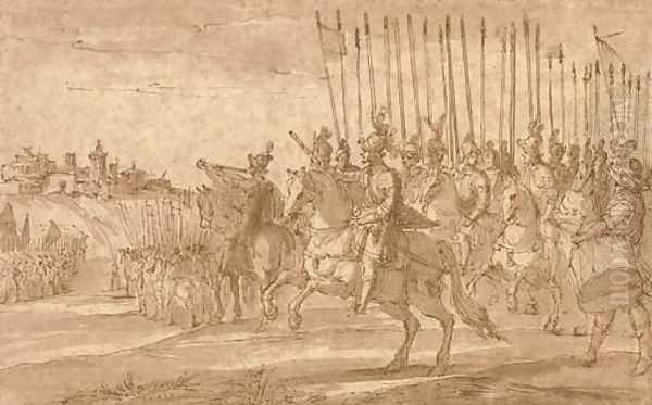 A general commanding a squadron of cavalry in the siege of a hill town Oil Painting by Antonio Tempesta