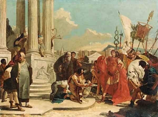 Julius Caesar contemplating the severed head of Pompey Oil Painting by Giovanni Battista Tiepolo