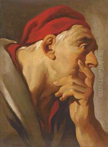 Head of a man in a red cap Oil Painting by Giovanni Battista Tiepolo