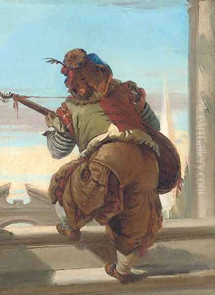 A dwarf playing a lute Oil Painting by Giovanni Battista Tiepolo