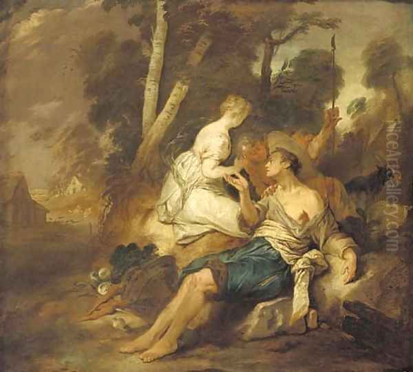 A wooded landscape with figures resting before a tree Oil Painting by Jean Francois de Troy