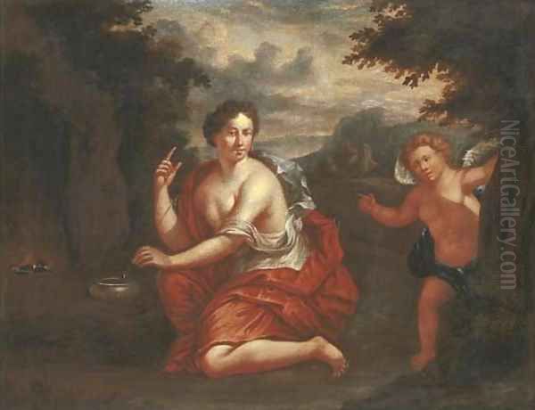 Venus and Cupid in a wooded landscape Oil Painting by Jean Francois de Troy