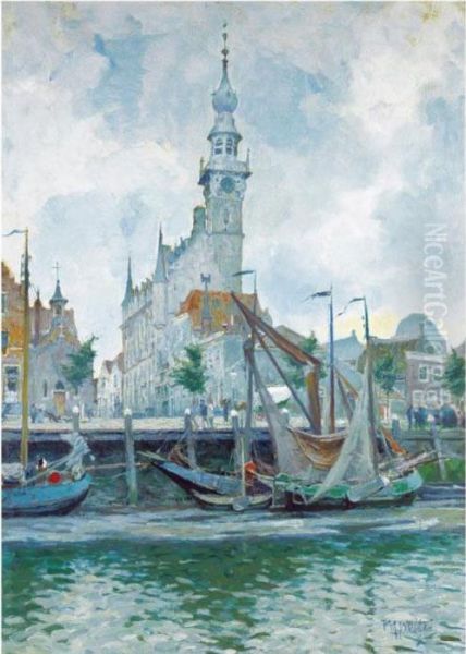 A View Of Veere Oil Painting by Hendrik Jan Wolter