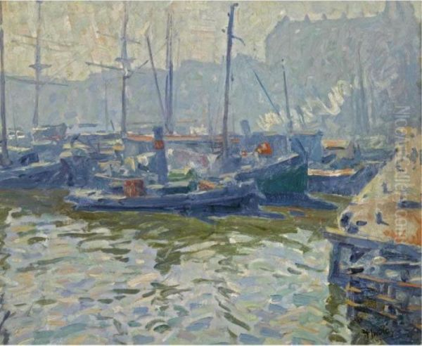 The Old Oosterdok, Amsterdam (recto); Boats In A Harbour (verso) Oil Painting by Hendrik Jan Wolter