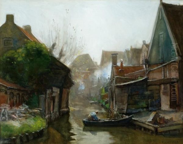 View Of Houses By The Water In Sloten Oil Painting by Hendrik Jan Wolter