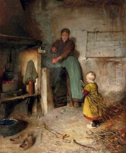 Preparing The Stove Oil Painting by Hendrik Jan Wolter