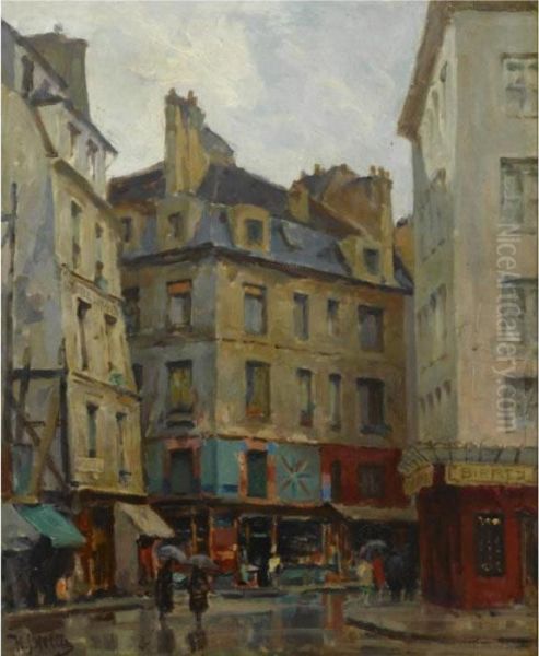 A Parisian Street Scene Oil Painting by Hendrik Jan Wolter