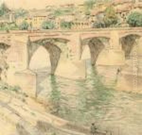 The Old Bridge Over The Tarn River In Albi Oil Painting by Hendrik Jan Wolter