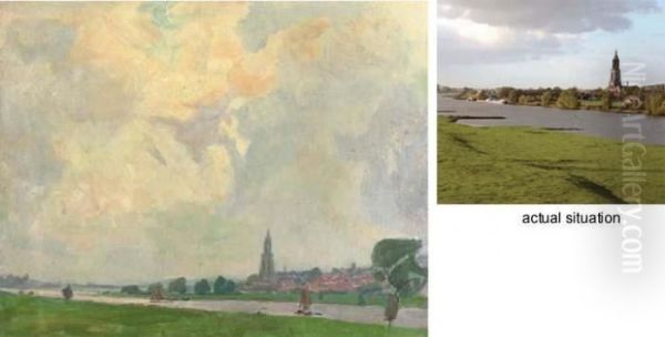 A View Of Rhenen Oil Painting by Hendrik Jan Wolter