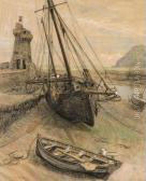 Zuidkust Engeland, Vuurtoren Oil Painting by Hendrik Jan Wolter