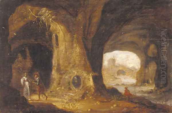 Paying hommage at the grotto Oil Painting by Rambout Van Troyen