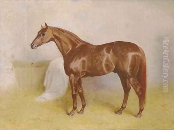 Charibert, a chestnut racehorse in a stable Oil Painting by Arthur Louis Townshend