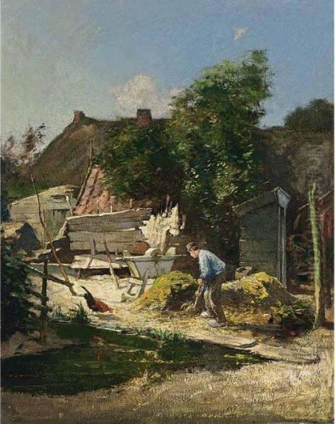 A Farmer At Work Oil Painting by Hendrik Jan Wolter