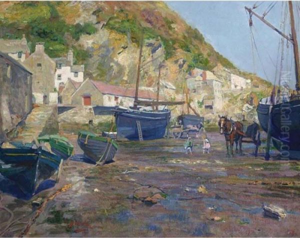 Harbour Of Polperro Oil Painting by Hendrik Jan Wolter