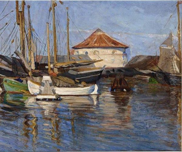 Harbour View Oil Painting by Hendrik Jan Wolter