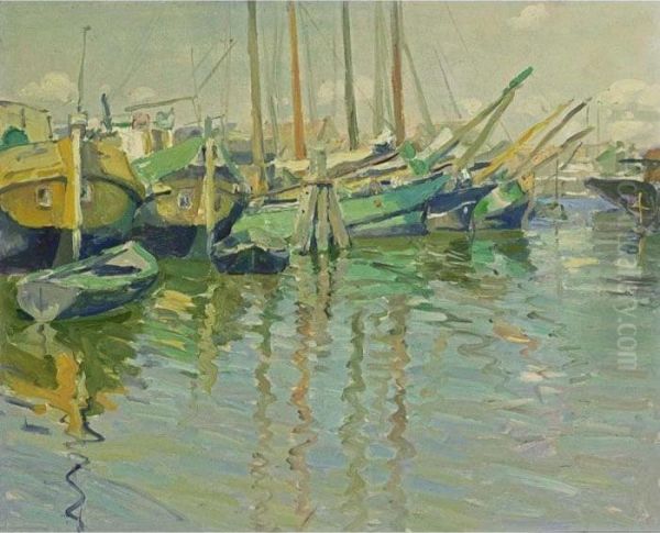 Binnenhaven Amsterdam Oil Painting by Hendrik Jan Wolter