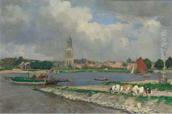 Gezicht Op Rhenen Oil Painting by Hendrik Jan Wolter