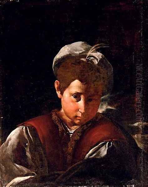 Portrait of a boy with a plumed hat Oil Painting by Flaminio Torri