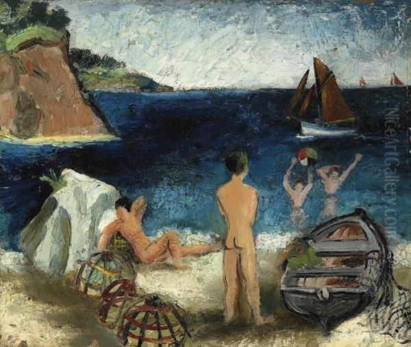 Bathers By The Sea, Treboul Oil Painting by Christopher Wood