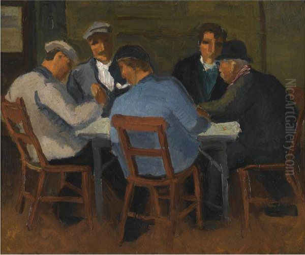 The Card Players Oil Painting by Christopher Wood