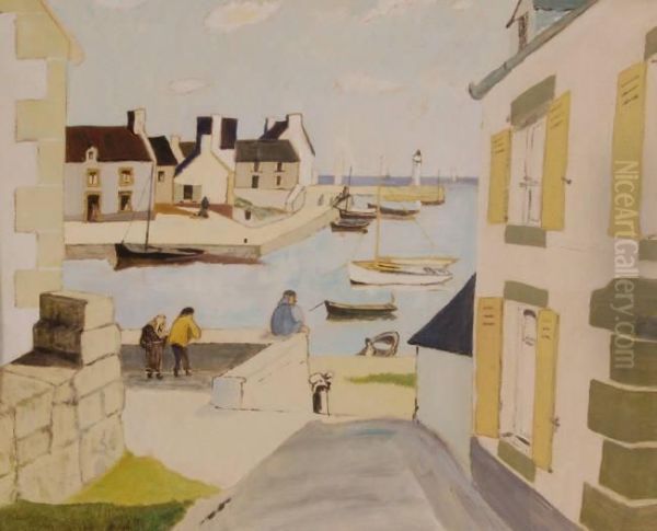 Fishing Harbour Scene Oil Painting by Christopher Wood