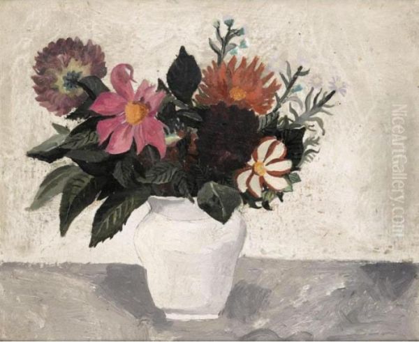 Dahlias In A White Pot Oil Painting by Christopher Wood