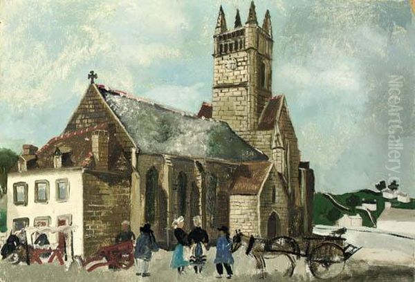 Church And Market, Brittany Oil Painting by Christopher Wood