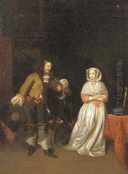 A huntsman with an elegant lady in an interior Oil Painting by Gerard Terborch