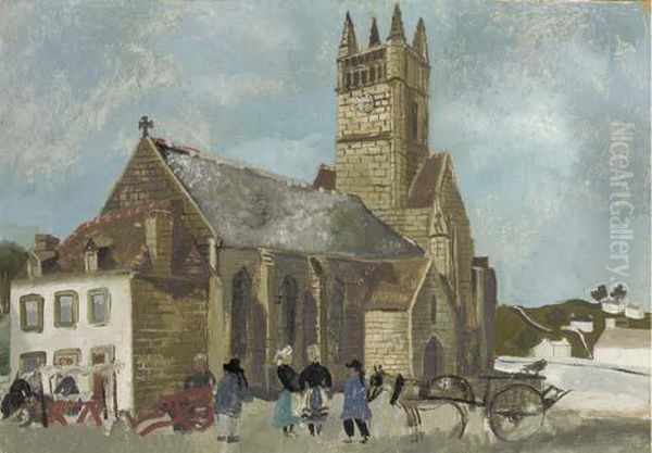 Church And Market, Brittany Oil Painting by Christopher Wood