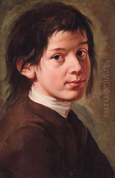 Portrait of a boy, bust-length, in a brown jacket by Giacomo Francesco Cipper, Il Todeschini