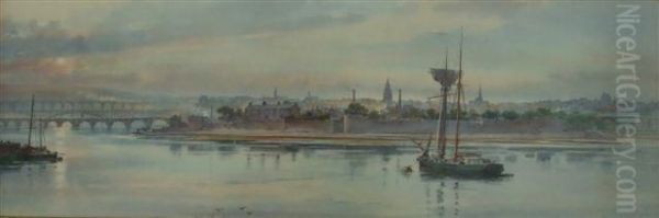 Sailboats At Berwick Oil Painting by Frank Watson Wood