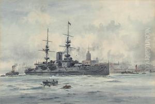 The Pre-'dreadnought' Battleship 
Majestic Oil Painting by Frank Watson Wood