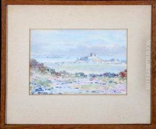 A View Of Bamburgh Village And Castle From Outlying Fields Oil Painting by Frank Watson Wood