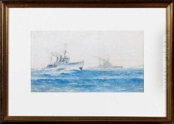 Two Battleships Oil Painting by Frank Watson Wood