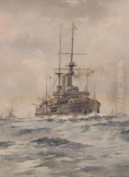 British Battleship Convoy At Sea Oil Painting by Frank Watson Wood