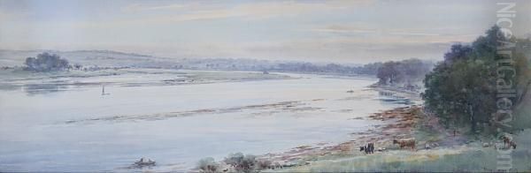 River Landscape, Possibly The Tweed Oil Painting by Frank Watson Wood