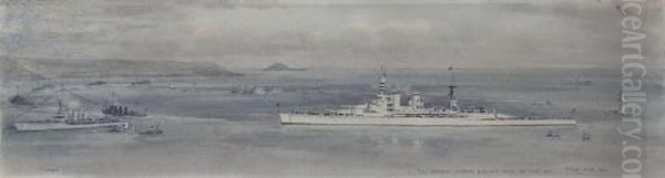 H.m.s. Oil Painting by Frank Watson Wood