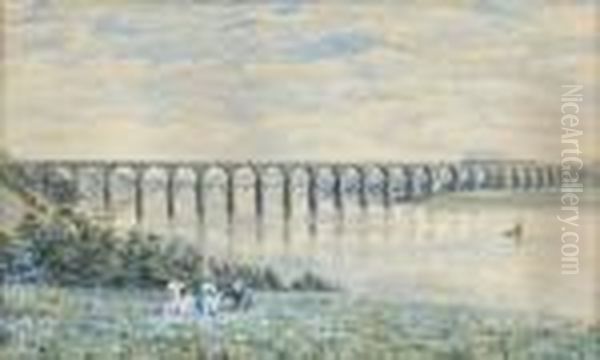 The Rail Bridge, Berwick On Tweed Oil Painting by Frank Watson Wood