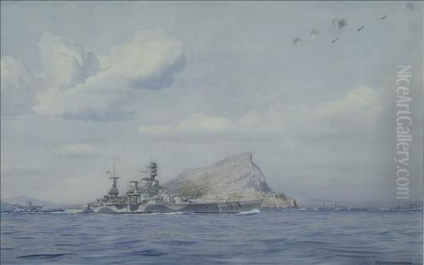 The Defence Of The Ark Royal, Gibraltar Oil Painting by Frank Watson Wood