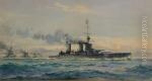 H.m.s. Lion Oil Painting by Frank Watson Wood