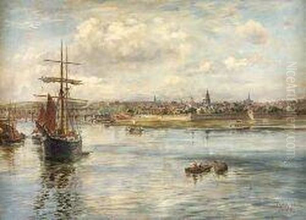 Berwick On Tweed From The River Oil Painting by Frank Watson Wood