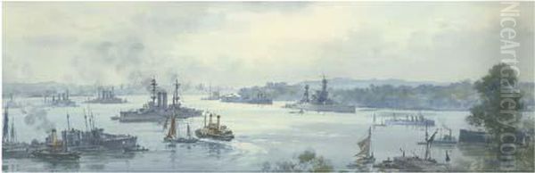 View Of Hamoaze, From Wearde Quay, Near Saltash Oil Painting by Frank Watson Wood