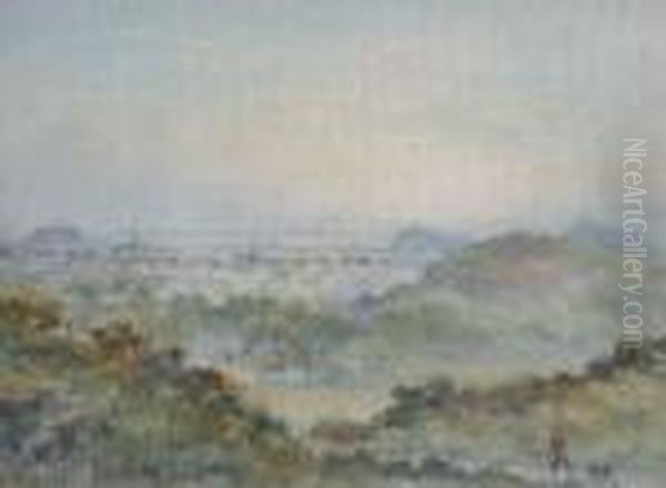 Edinburgh From The Braids, Sunset Oil Painting by Frank Watson Wood