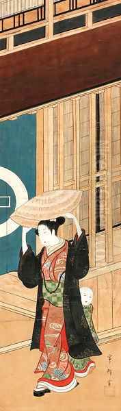 Male prostitute in front of a kagema teahouse Oil Painting by Kawamata Tsuneyuki