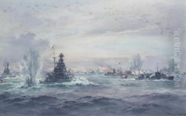 Illustrious - Malta; A Convoy To Malta Oil Painting by Frank Watson Wood