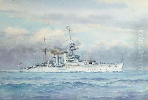 H.m.s. Frobisher Oil Painting by Frank Watson Wood