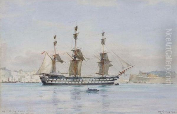 H.m.s. St Jean D'arce Oil Painting by Frank Watson Wood